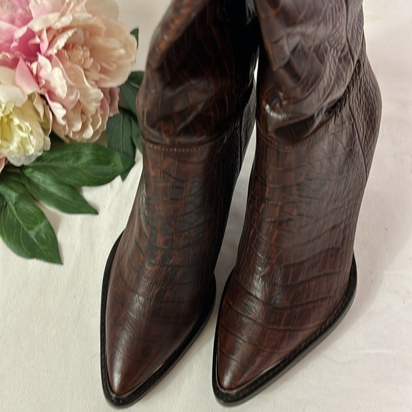 Free People Stevie Brown Leather Pointed Toe Western Style Knee High Boot 38.5 - Picture 9 of 10